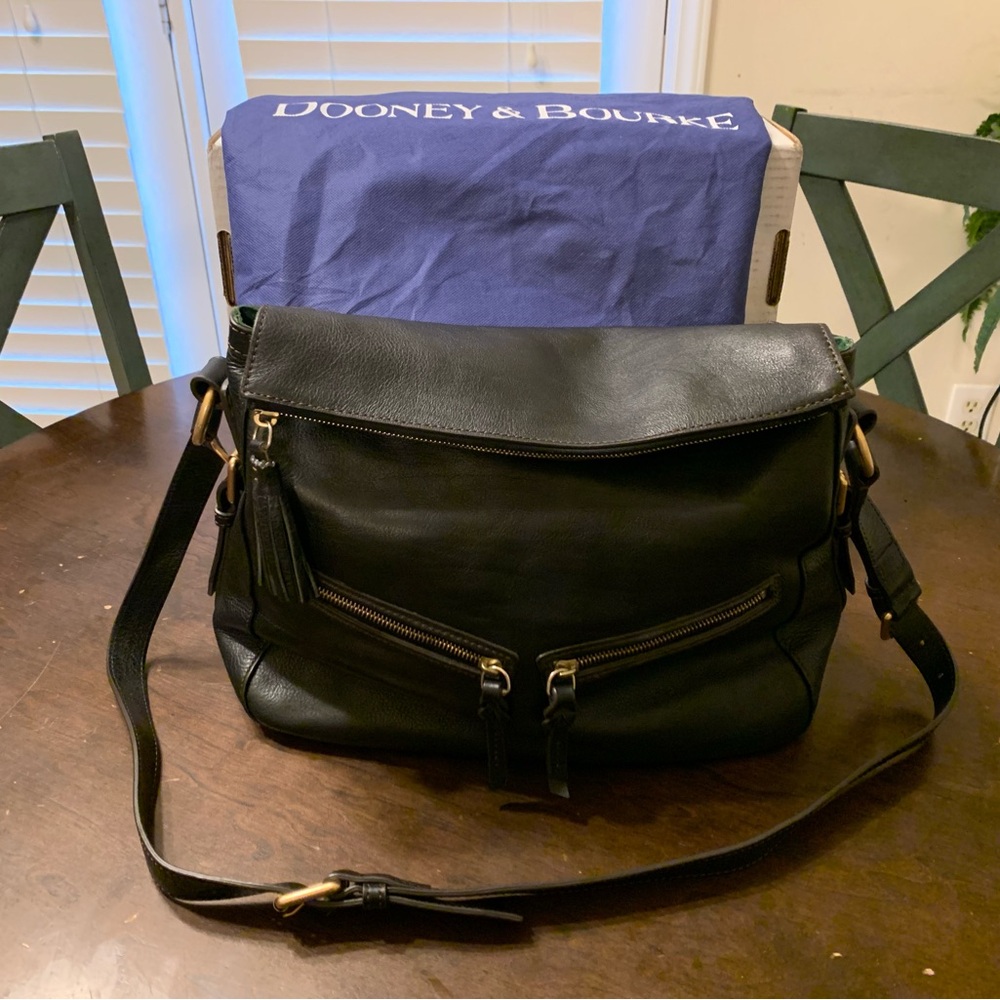 Dooney & Bourke black Florentine Leather Zip Sac Shoulder/Crossbody Bag